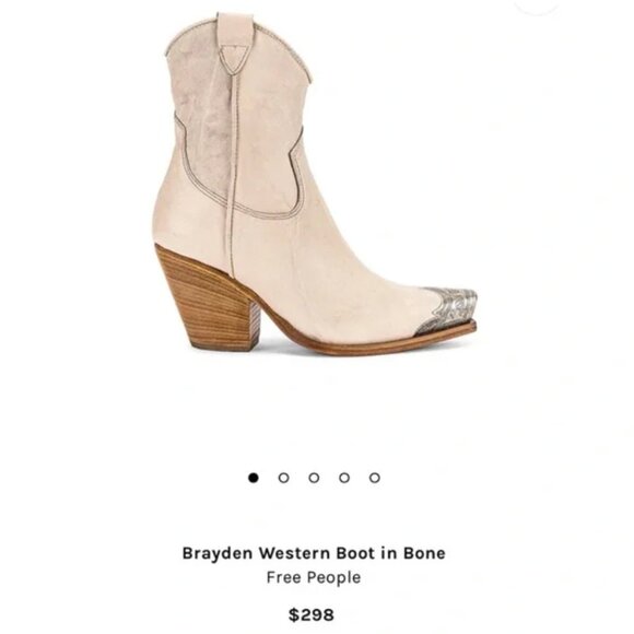 Free People Brayden Western Boot Ivory Bone Leather Pewter Etched Tip Zip 38.5 - Picture 11 of 11